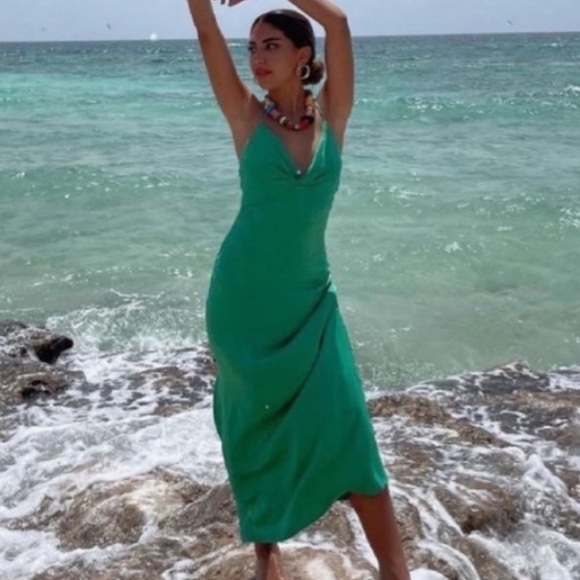 Zara Satin Effect Knotted Midi Slip Dress XS - Picture 3 of 7